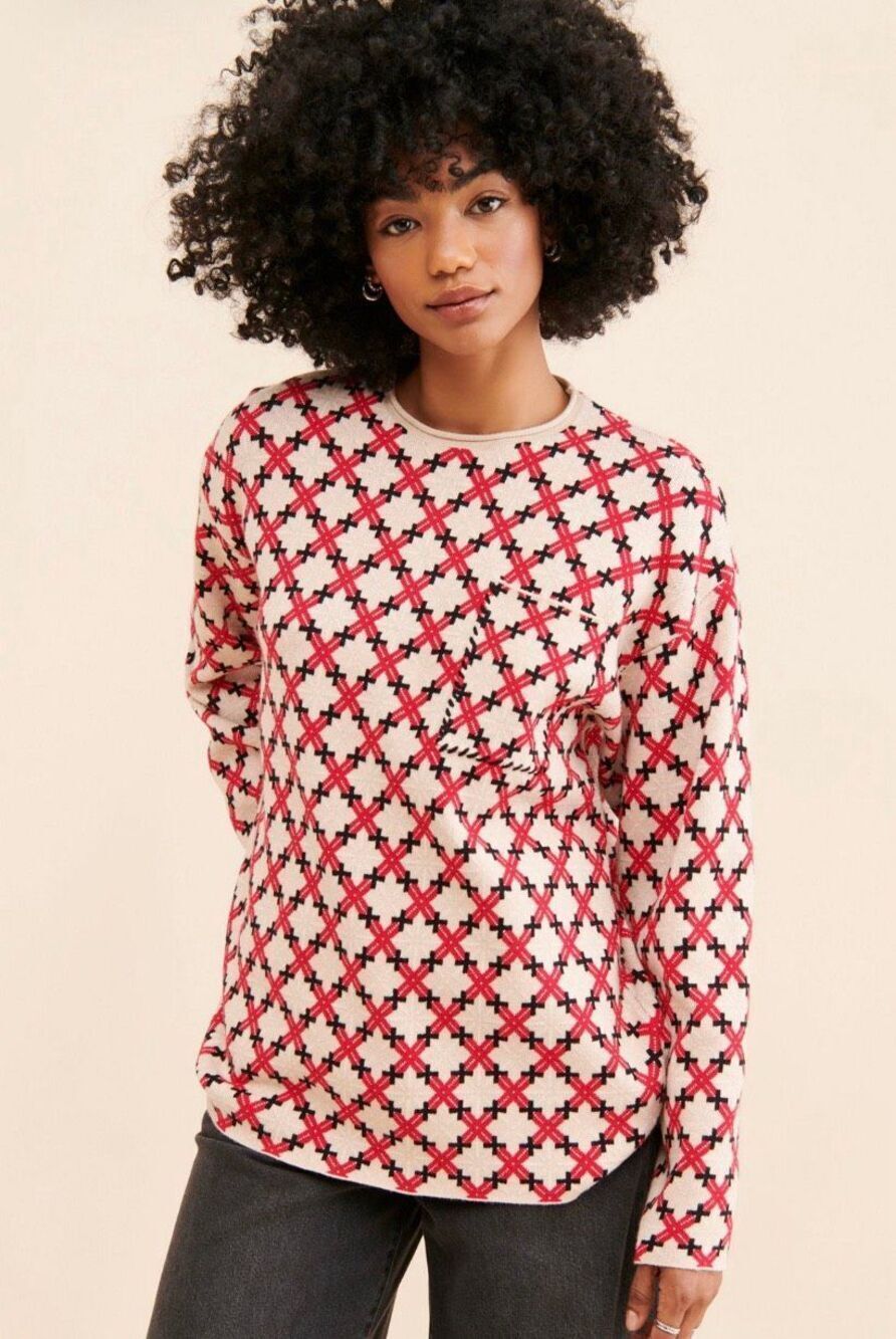 Free People M Saemdi Abstract Knit Pullover Sweater